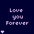 Pixelated text 'Love you Forever' in light purple on dark blue background with varying numbers of small pink hearts below the text.