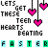 Animated contact sheet showing two frames of a pixel art icon with pink hearts and text elements on a transparent background.