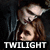 A vertical split image shows two figures with brown hair and dark clothing, with the word TWILIGHT overlaid in white text on black bars.