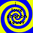 Four identical spiral patterns with blue and yellow concentric rings, each containing the text "i love shanon deever" in black pixelated font.