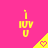 Yellow 'I 1UV U' text and yellow heart icons on a bright pink background with pixelated rendering.