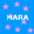 Blue background with scattered pink stars and four instances of the text 'MARA' in white pixelated font.