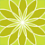 A static pixelated graphic with a central bright white burst radiating outward into eight symmetrical green and yellow petal-like shapes against a light green background.