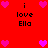 Red background with pink hearts and black text reading "i love Ella" in multiple positions.
