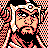 Pixelated 48x48 static icon featuring a stylized character with peach skin, black hair, and beard, surrounded by red-and-black checkered patterns on a transparent background.