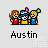 Pixel art buddy icon with two characters, one in red and one in blue, standing side-by-side with a yellow object between them, under changing text bubbles.