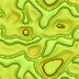 Static pixelated image with yellow-green gradient background featuring abstract wavy lines and irregular shapes in darker green outlines.