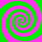 Four identical spirals arranged in a , alternating between green and pink colors on a solid background