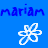 Two animated frames of a buddy icon showing the name 'mariam' in blue and white text above pixelated flower symbols on a solid blue background.