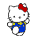 A 5x4 contact sheet of 20 animated frames showing a white cartoon cat with red bow and blue overalls in various poses against gray background.