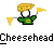 Pixel art contact sheet showing two frames of a character with yellow hair and green shirt holding yellow flags, below which is the text "Cheesehead" in pixelated font.