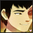 Pixelated cartoon-style icon of a character with light skin, dark hair, and one eye closed in a wink, holding an object near their face against a dark background.