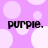 Purple background with white polka dots and four instances of the text 'purple.' in black pixelated font.