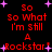 Red pixelated text on black background with purple stars, repeating 'So So What I'm still A Rockstar' in a pattern