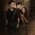 Animated sequence showing three figures in dark clothing, a woman with long brown hair, and a man with styled hair against a dark background.
