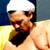 A 2x2 contact sheet of a pixelated animated icon featuring a shirtless man with a white headband and visible chest tattoo, alongside