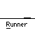 Pixelated character with white spherical head and yellow body stands above 'Runner' text, transitioning through motion states with blue particle effects.