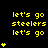 Yellow pixelated text 'let's go steelers let's go' on black background with yellow star icons in varying quantities and positions across three