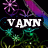 Animated icon with black background, purple and blue diagonal stripes, pink starbursts, green and yellow vines, and white text reading VANN ILYSMI 43333.