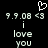 Pixelated black background with white text and symbols: '9.9.08 <3' above 'i love you', a heart symbol at top center.