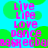 Pixelated text and green shapes on a cyan background with repeated words 'Live', 'Life', 'Love', 'dance', and 'basketball' in pink.