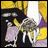 Pixelated anime-style character with yellow hair and purple clothing, holding a white object against a black background with 'AnimeIM' text.