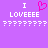 Purple background with white text 'I LOVEEEE' and a pink heart symbol, repeated twice with pixelated question marks below.