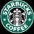 Green circular Starbucks Coffee logo with mermaid symbol, white text, and star accents on black background; adjacent white pixelated text reads 'Obsession is not a crime.' below.