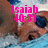 A pixelated image of a person in water with pink text overlays, showing two sequential text changes.