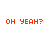 Animated sequence of orange text 'OH YEAH?' and 'YOUR MOM.' with pink heart accents on white background, transitioning from full phrases to partial fragments.