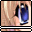 Pixelated close-up of a character's eye with blue iris and white highlights, set against light brown hair background.