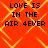 Red background with yellow pattern and repeated text "LOVE IS IN THE AIR 4EVER" in black pixelated font