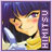 Pixelated character with light skin, dark hair, and a black choker, wearing a yellow top against a purple background with vertical text.
