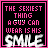 identical pixel art with black backgrounds, pink borders, and text reading "THE SEXIEST THING A GUY CAN WEAR IS HIS SMILE" in pink and white lettering