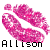 Pixelated pink lips forming a kiss shape with white highlights, below which is black text reading 'Allison' in blocky font.