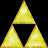 A pixelated golden Triforce symbol with three interlocking triangles on a black background, rendered in a low-resolution style typical of early 2000s digital graphics.