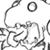 Static grayscale pixel art icon of a stylized character with large circular eyes and flowing hair, rendered in low-resolution 50x50 pixels on white background.