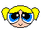 Four pixel-art depictions of a cartoon character's face with yellow pigtails, showing sequential eye expressions from wide open to closed.