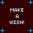Dark red background with blue star shapes and white pixelated text reading "MAKE A WISH!" in four repeated sections.