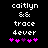 Pixelated text displays 'caitlyn & trace dever' above five pink and purple heart symbols on a black background.