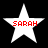 Four white star-shaped icons with red text "SARAH" centered on each, arranged in a against a black background