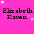Pink background with repeated text "Elizabeth Raven" and scattered white and pink stars in a