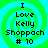Four identical pixelated icons with green and cyan spiral backgrounds display text reading "I Love Kelly Shoppach # 10" in black block letters.