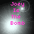 Four- of pixelated text 'Joey Is The Bomb' in bright pink against a grayscale gradient background with circular light effects