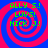 Four identical spiral patterns with alternating blue and pink rings, each containing green text reading ALLY S!, LURS!, HICK J! in pixelated font.
