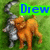 Animated icon shows a knight and cat on grass with 'Drew' text; the cat's tail moves from curled to extended position.