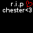 Pixelated text displays 'r.i.p chester<3' with a red heart symbol replacing the third letter of 'che ster'.