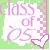 Pixelated icon with 'Class of 2025' text in pink on white background, surrounded by green and pink checkered borders.