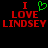 Static pixel art displays 'I LOVE LINDSEY' in red block letters with a green heart symbol replacing the word 'LOVE', set against black background.