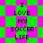 Pixelated text "I LOVE MY SOCCER LIFE" appears on a green and pink checkered background with diamond-shaped patterns.